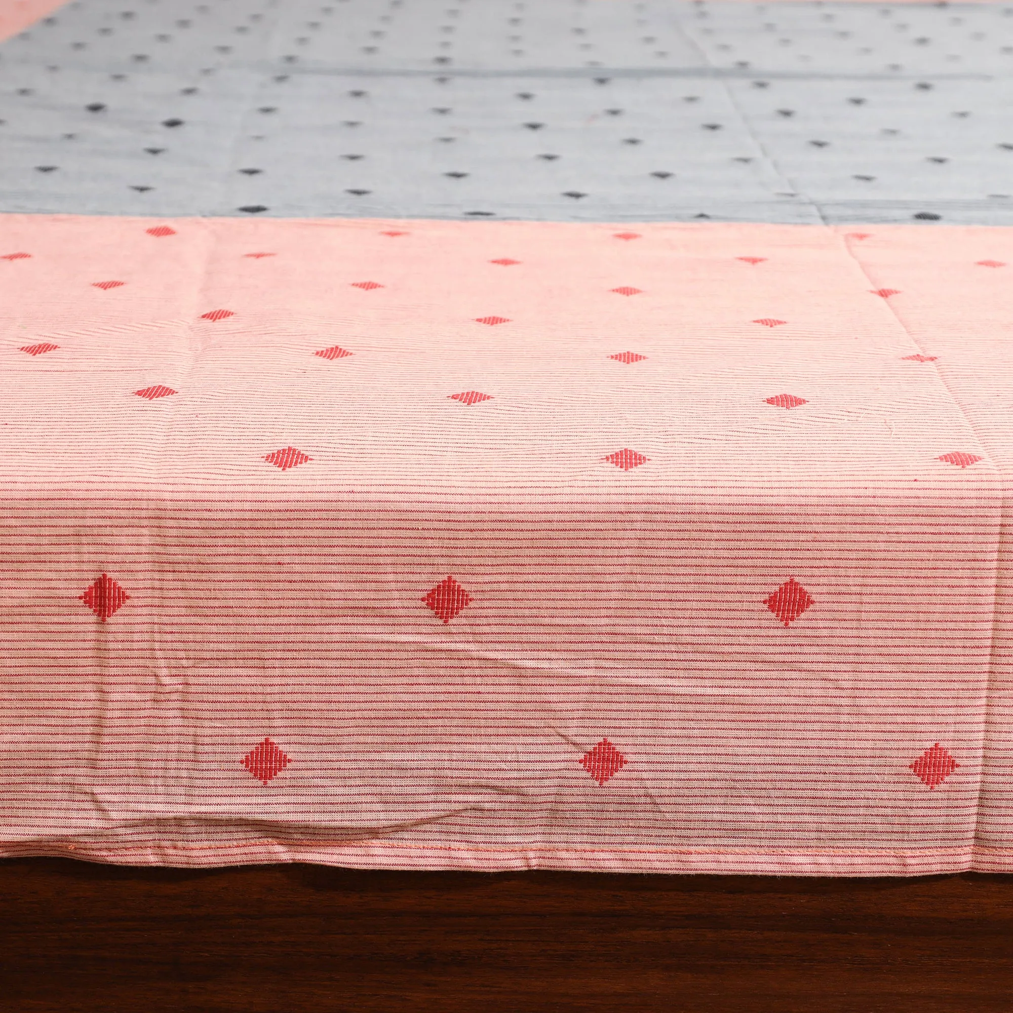 Peach - Jacquard Patchwork Cotton Double Bed Cover with Pillow Covers