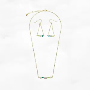 Pearl Cluster Necklace and Earrings Set (Green)