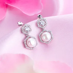 Pearl Elegance Radiance Rhodium-Plated 925 Sterling Silver Earrings