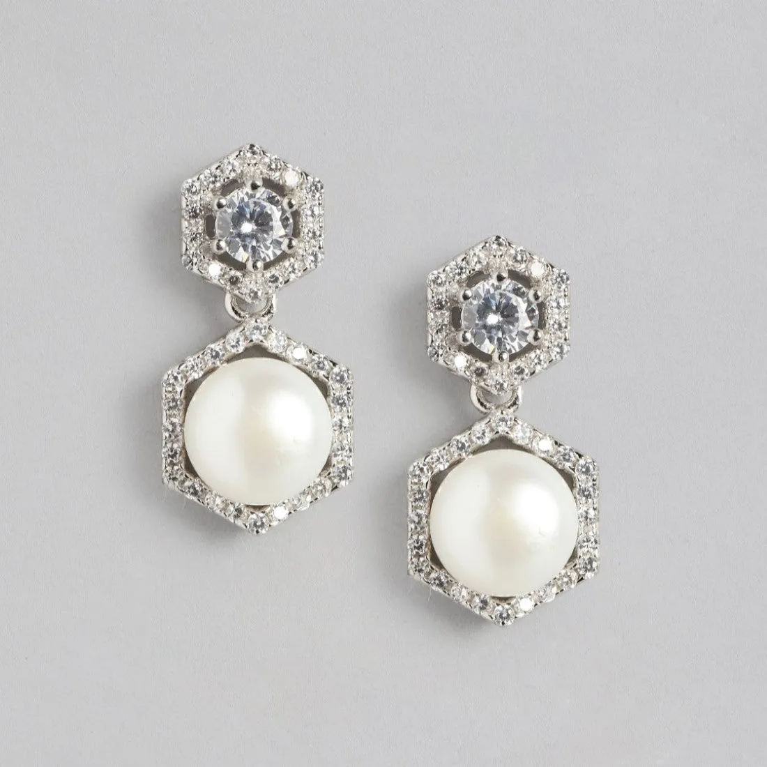 Pearl Elegance Radiance Rhodium-Plated 925 Sterling Silver Earrings