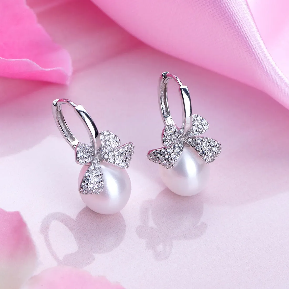 Pearl Leaf Whispers Rhodium-Plated 925 Sterling Silver Earrings