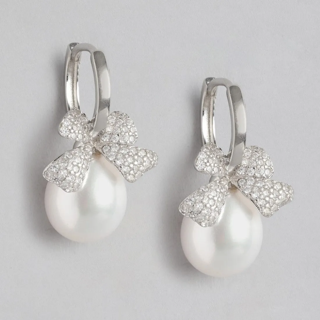 Pearl Leaf Whispers Rhodium-Plated 925 Sterling Silver Earrings