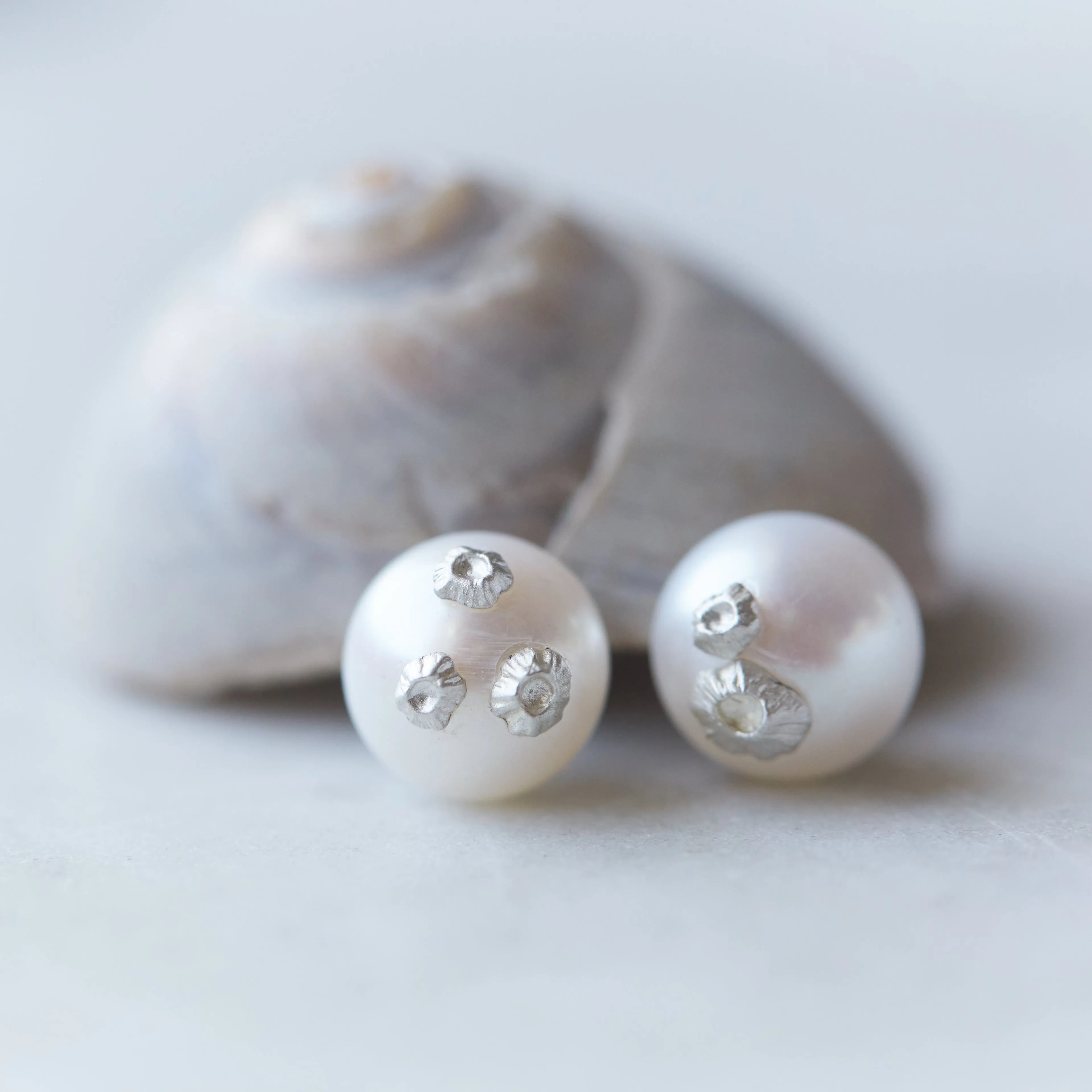 Pearl Ruthie B. Studs with Barnacles