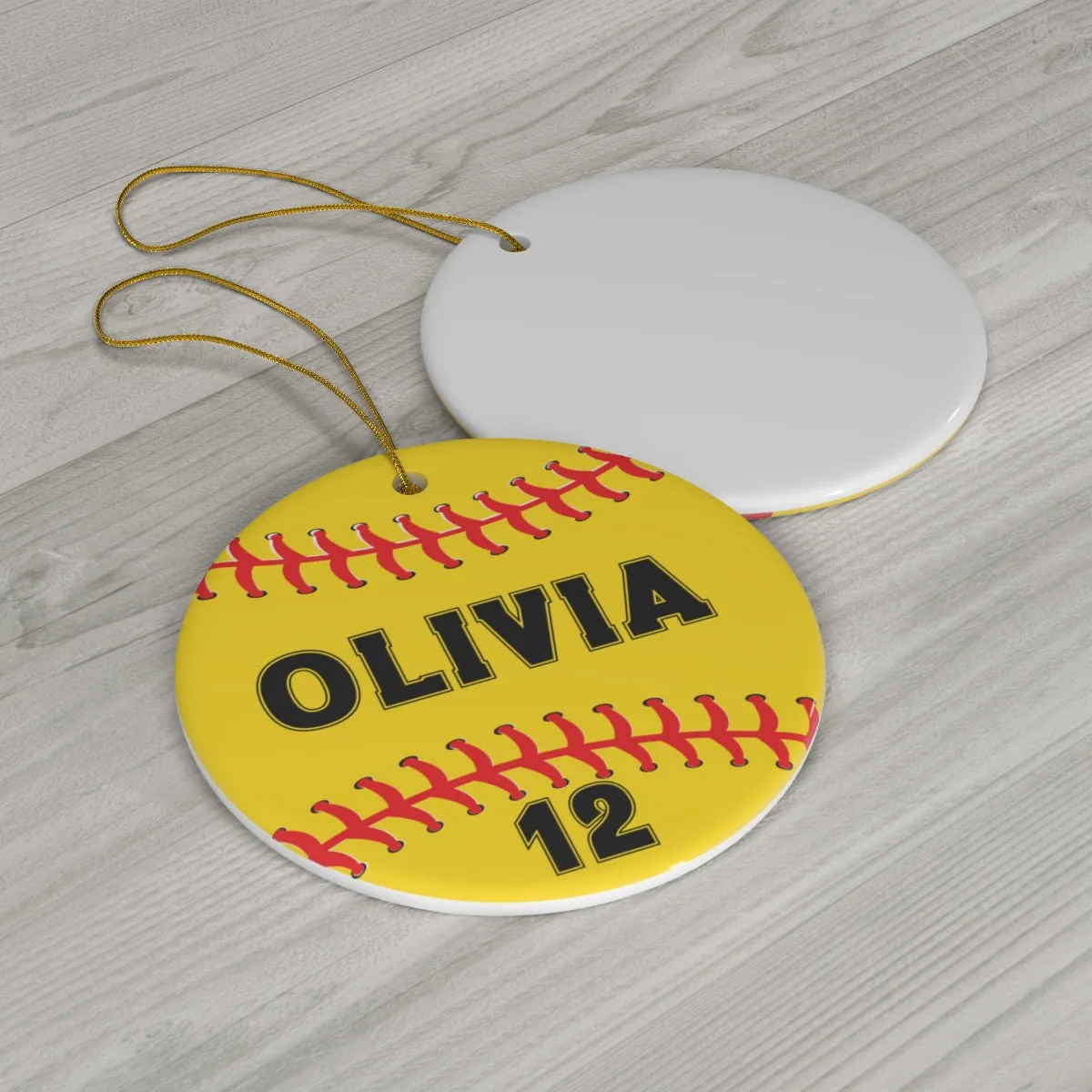 Personalized Yellow Softball Christmas Ornament