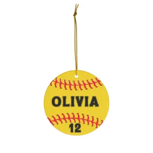 Personalized Yellow Softball Christmas Ornament