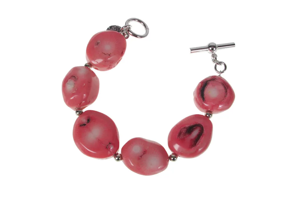 Pink Oval Bamboo Coral Bracelet