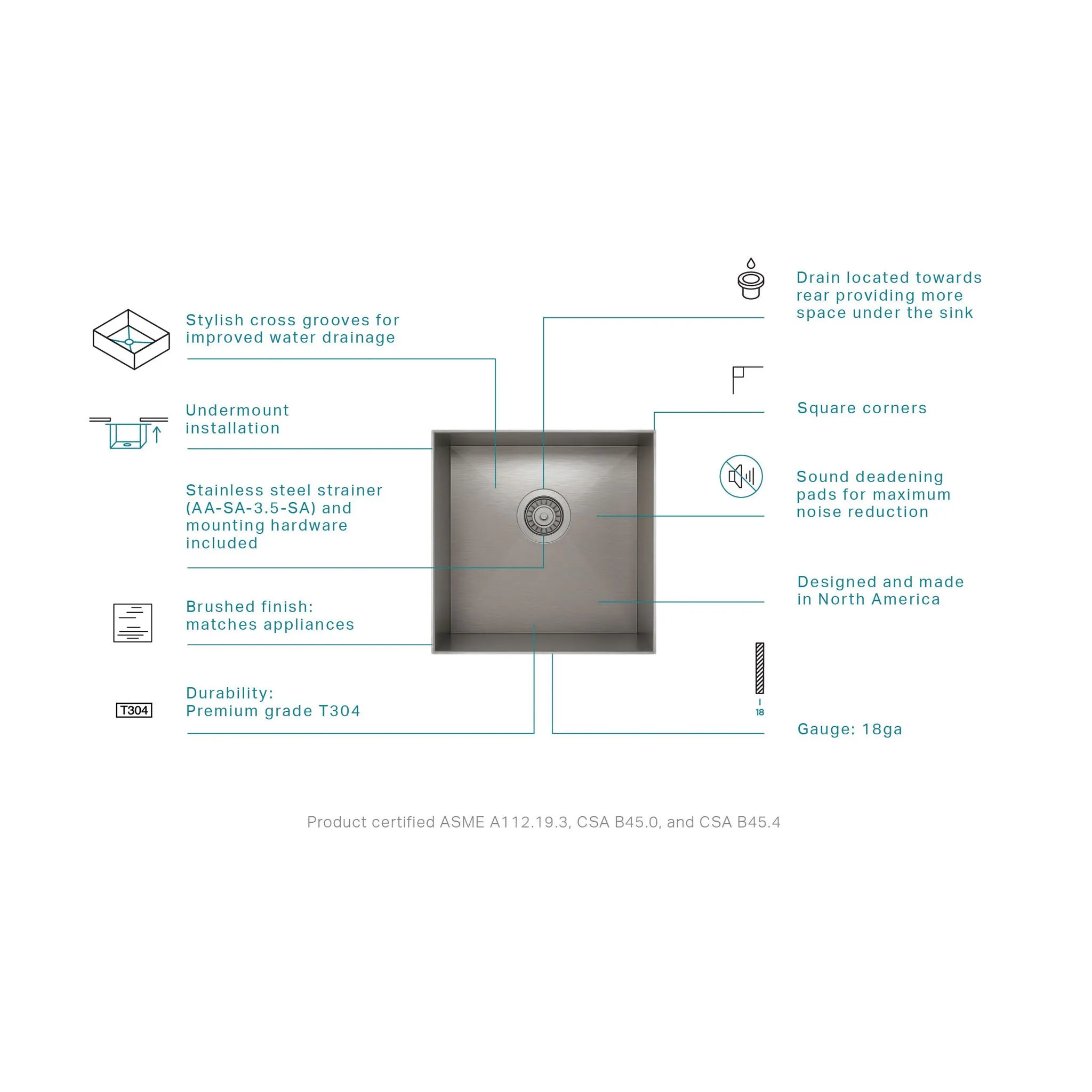 Prochef by Julien ProInox H0 Single Bowl Undermount ADA Kitchen Sink