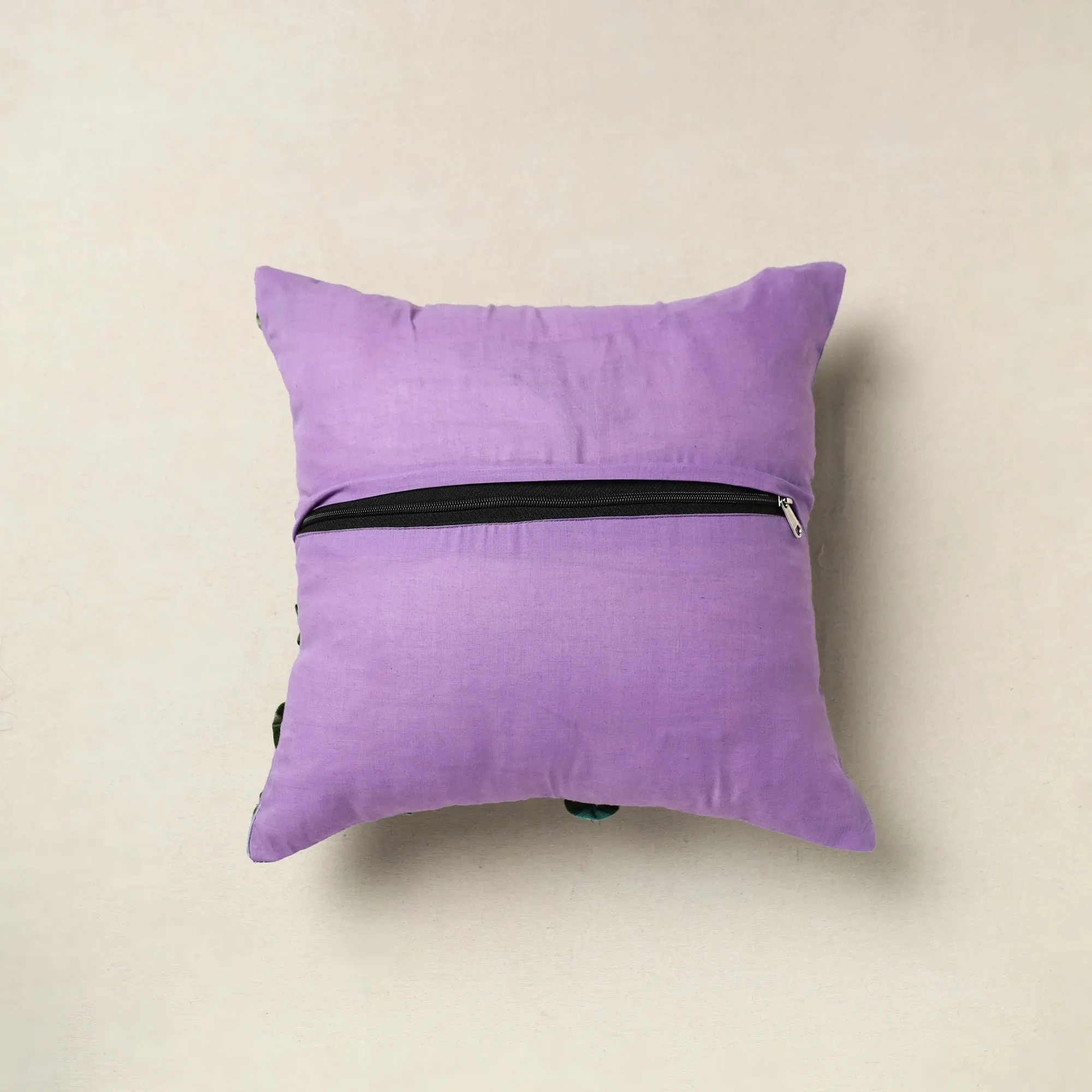 Purple - Hand Embroidered Phool Cushion Cover 14