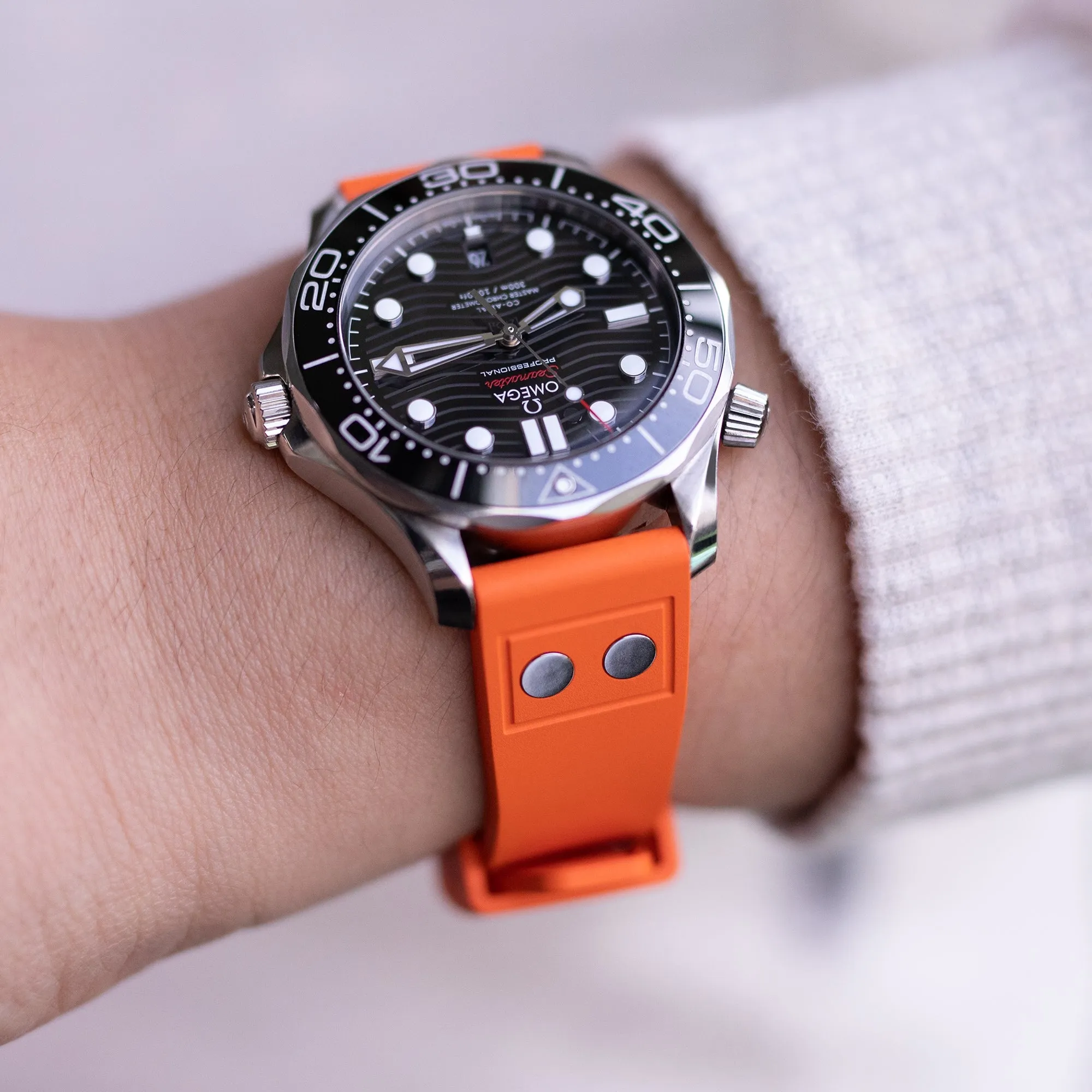 Quick Release Orange Rivet Pilot FKM rubber watch strap, 20mm or 22mm