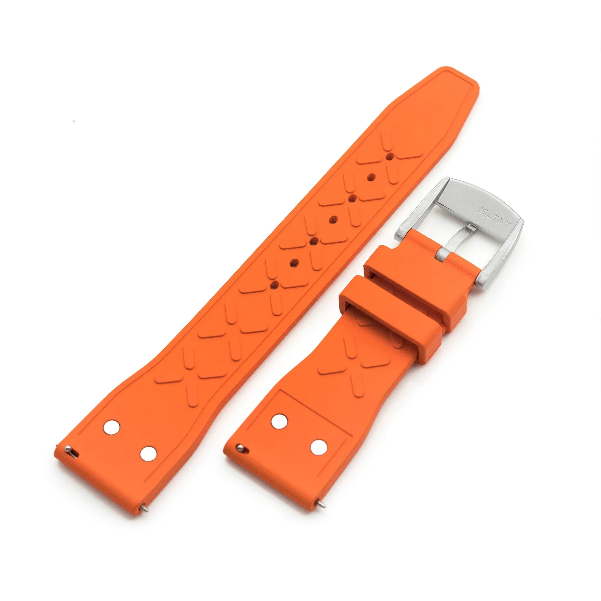 Quick Release Orange Rivet Pilot FKM rubber watch strap, 20mm or 22mm