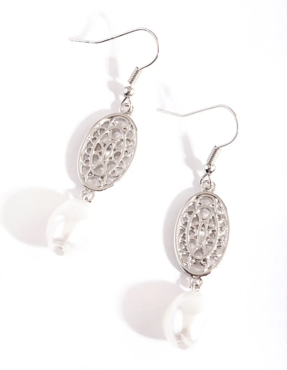 Rhodium Filigree Pearl Earring