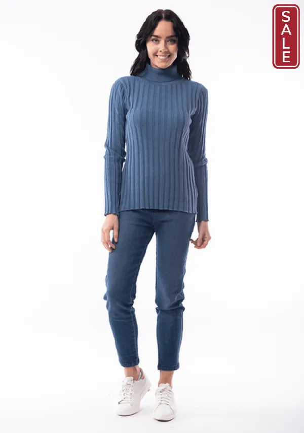 Rolled Turtle neck Denim melange