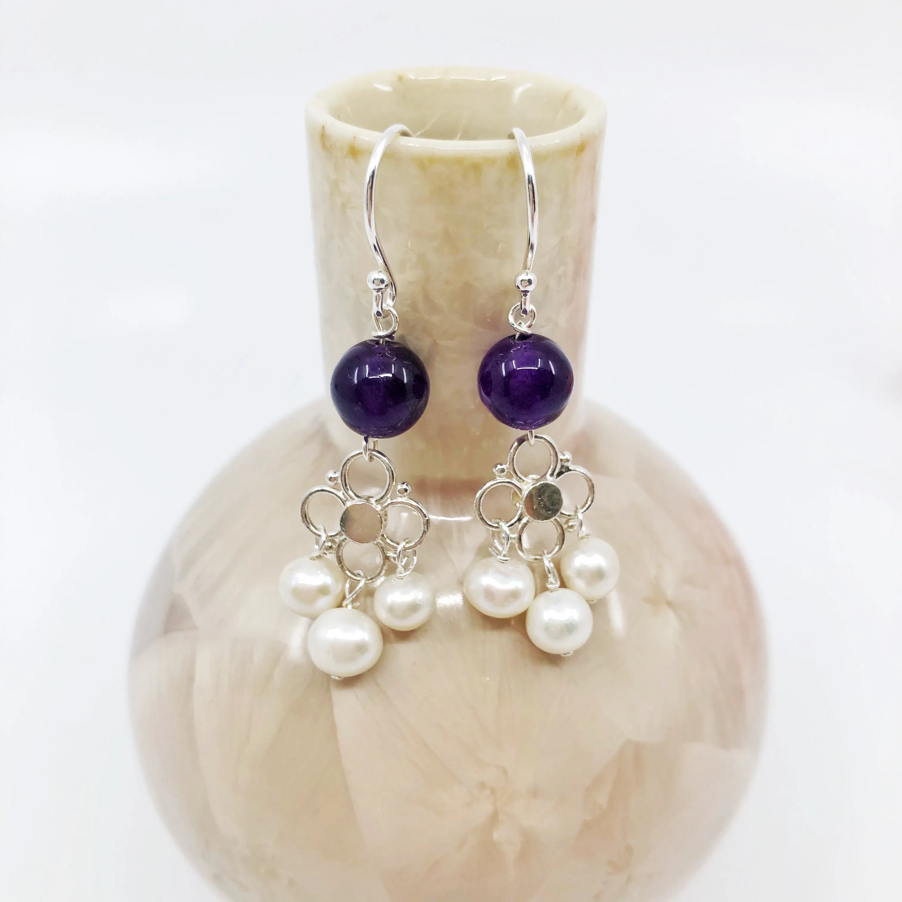 Seeds of Heaven Amethyst and Pearl Earrings