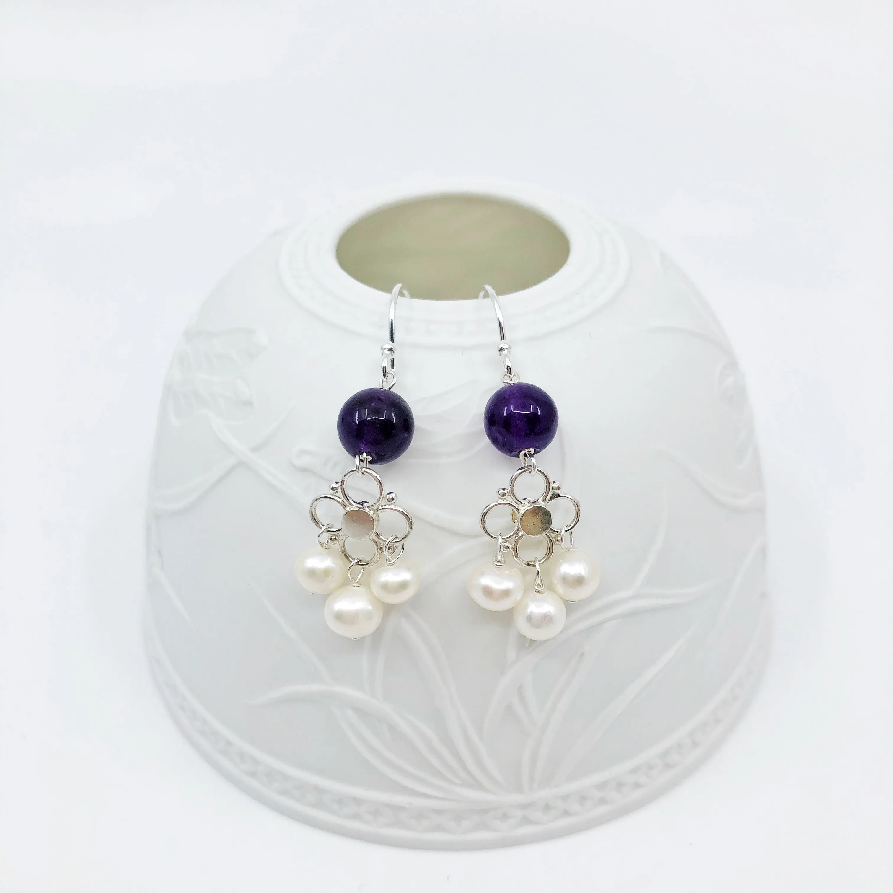 Seeds of Heaven Amethyst and Pearl Earrings