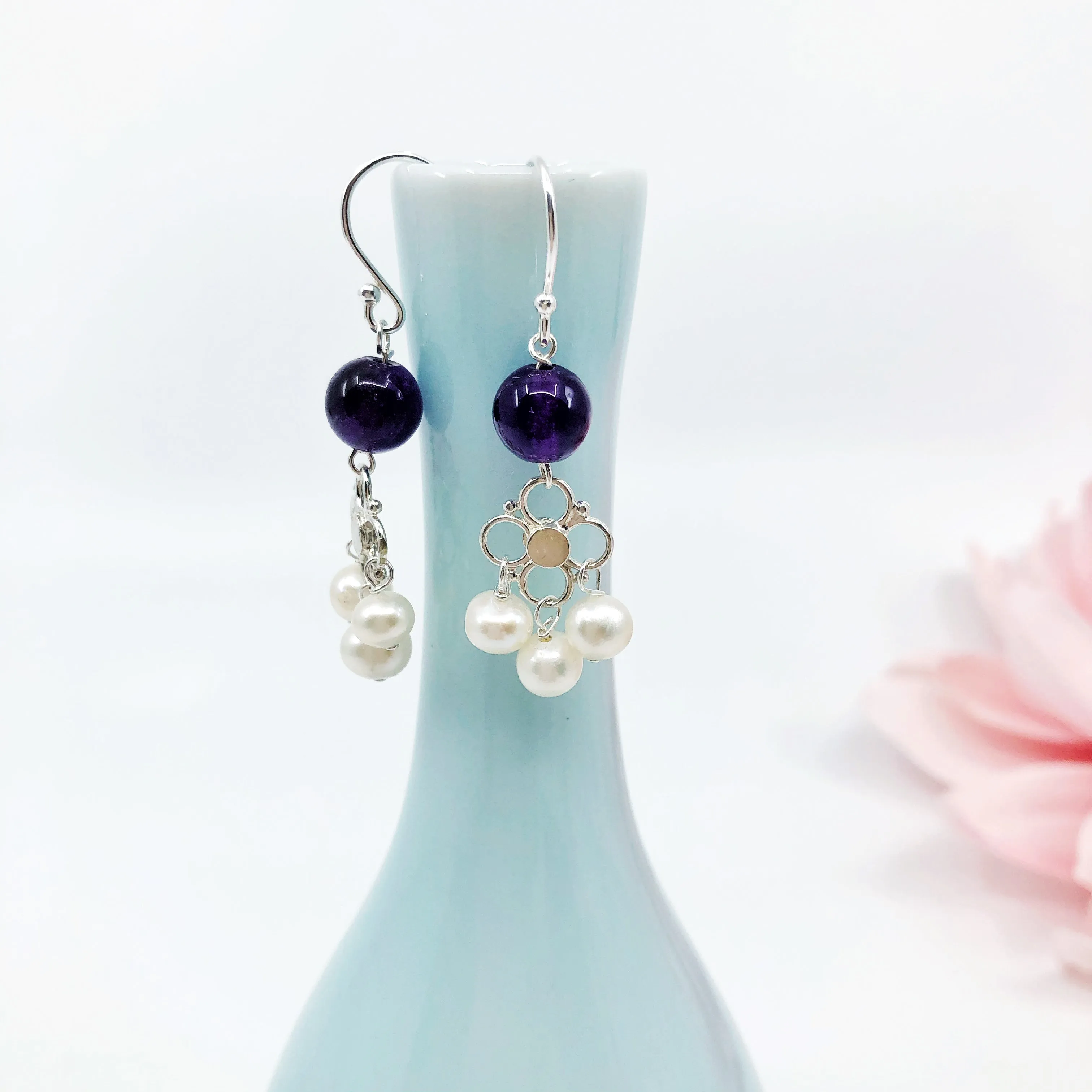 Seeds of Heaven Amethyst and Pearl Earrings