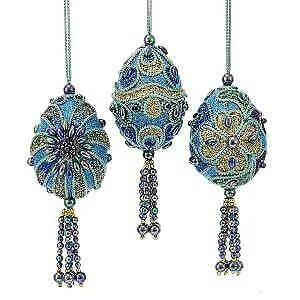 Set of 3 Peacock Miniature Egg Ornaments