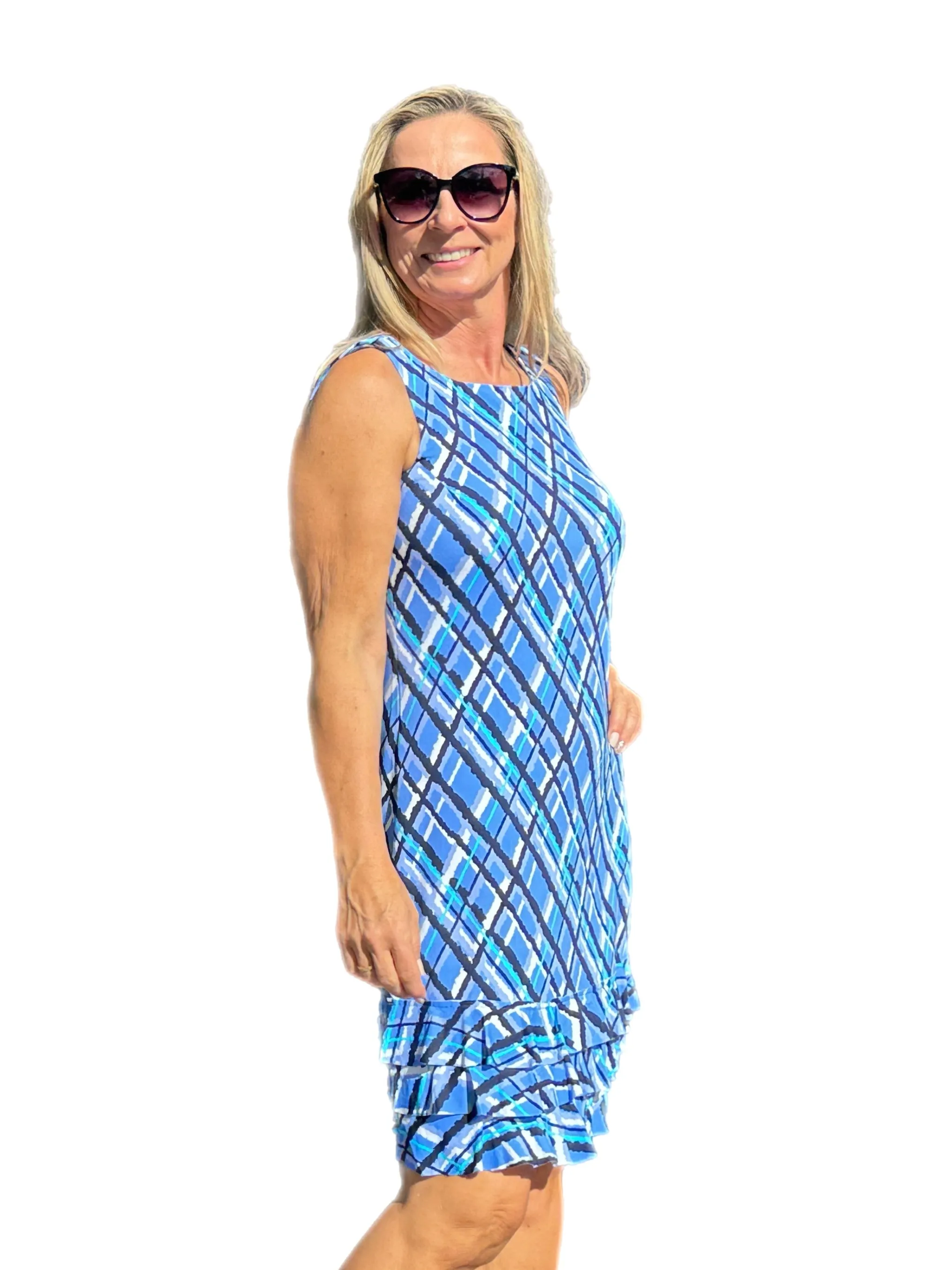 Sleeveless Dress with Ruffles with UPF50  Peri Check