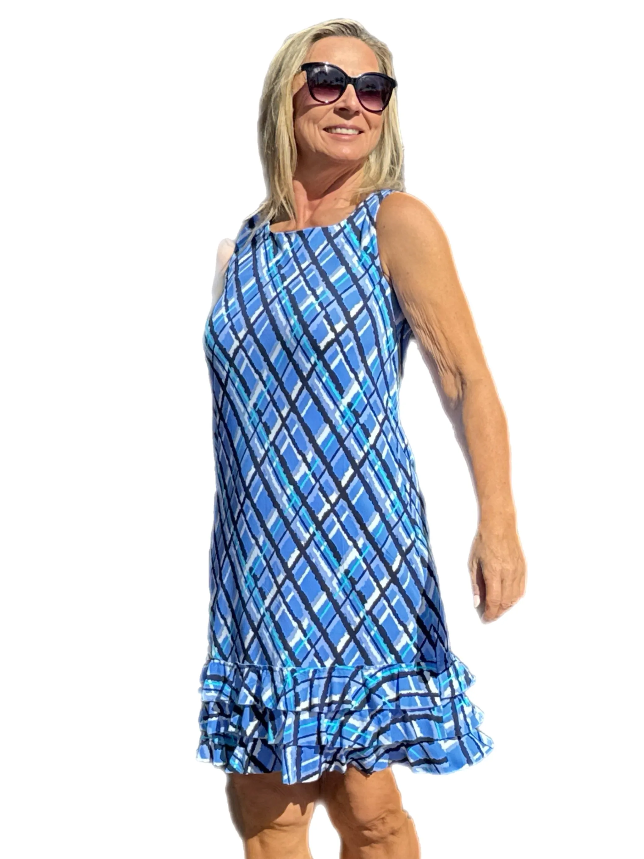 Sleeveless Dress with Ruffles with UPF50  Peri Check