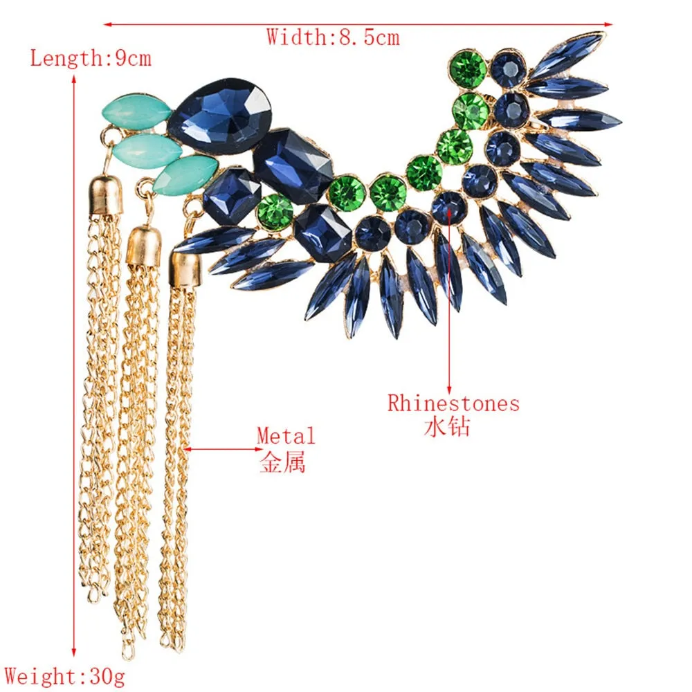 TEEK - One Ear Crystal Tassel Chain Clip Earring