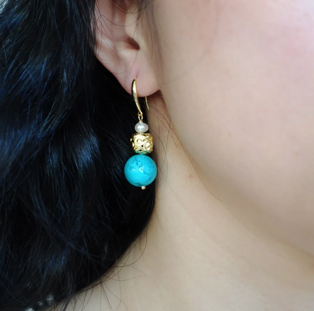 Turquoise Auspicious Clouds Earrings Gold