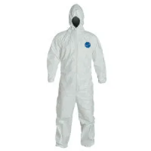 Tyvek Coveralls with Attached Hood, White, Large, With Hood