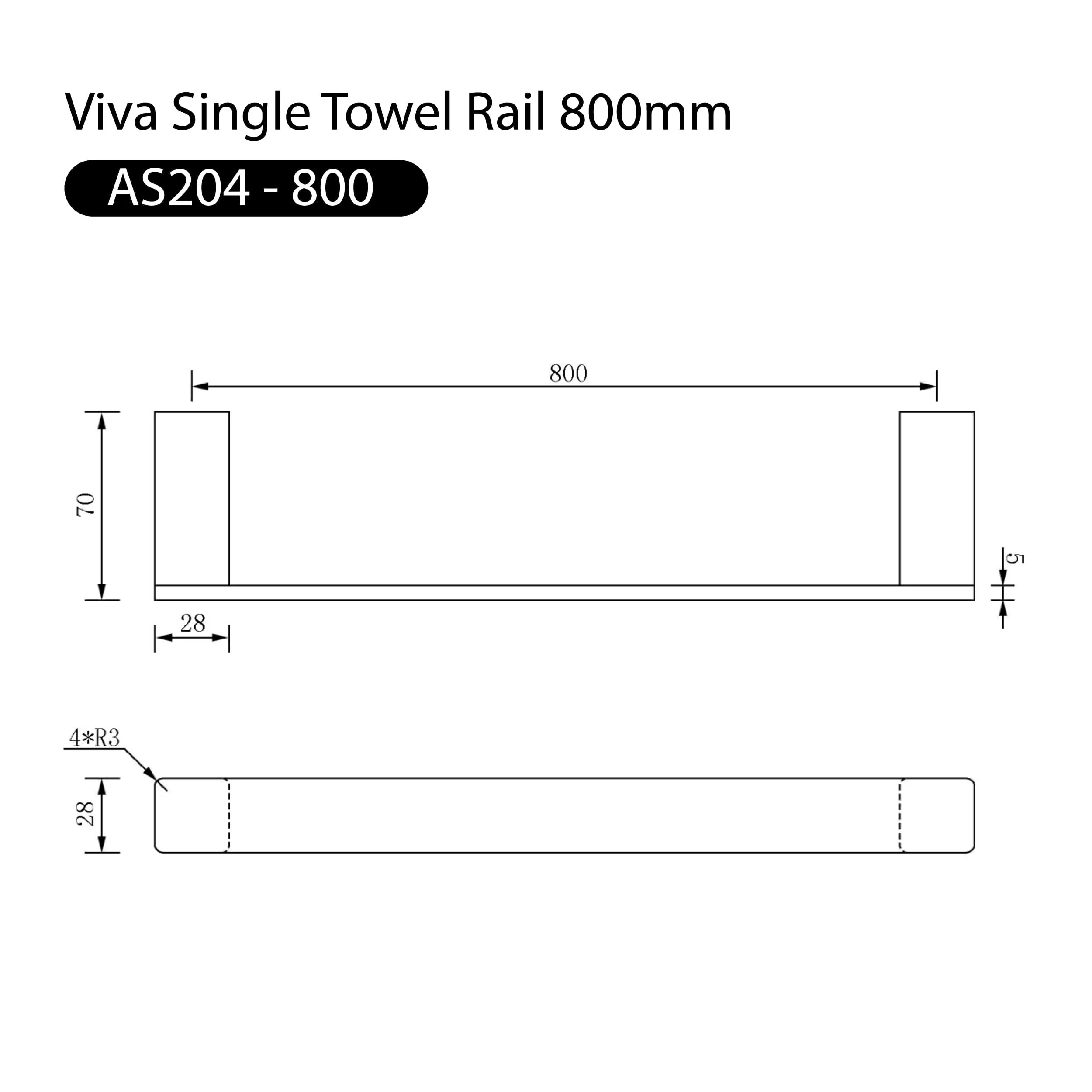 Viva Single Towel Rail 800mm Matte Black