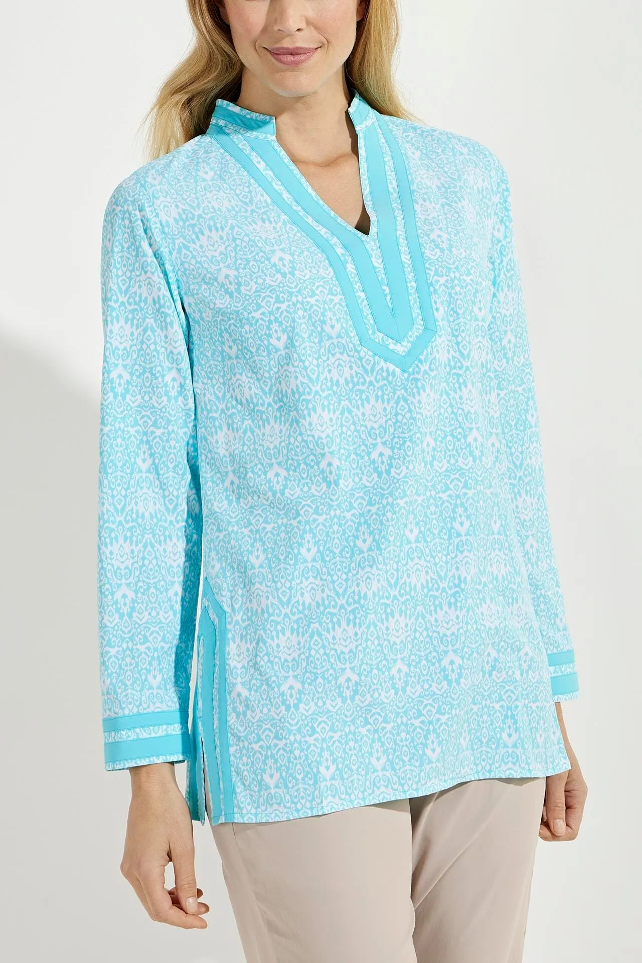 Women's Sampika Tunic Top  |  Bay Aqua Coastal Ikat