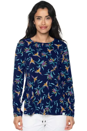 Women's Surf Side Slit Shirt  |  Navy Birds of Paradise